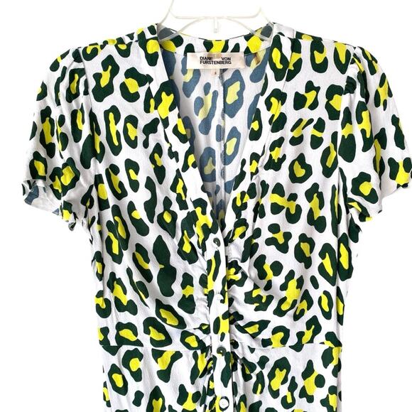 Diane Von Furstenberg Cecelia Summer Leopard Midi Dress size small White Green - Picture 6 of 11